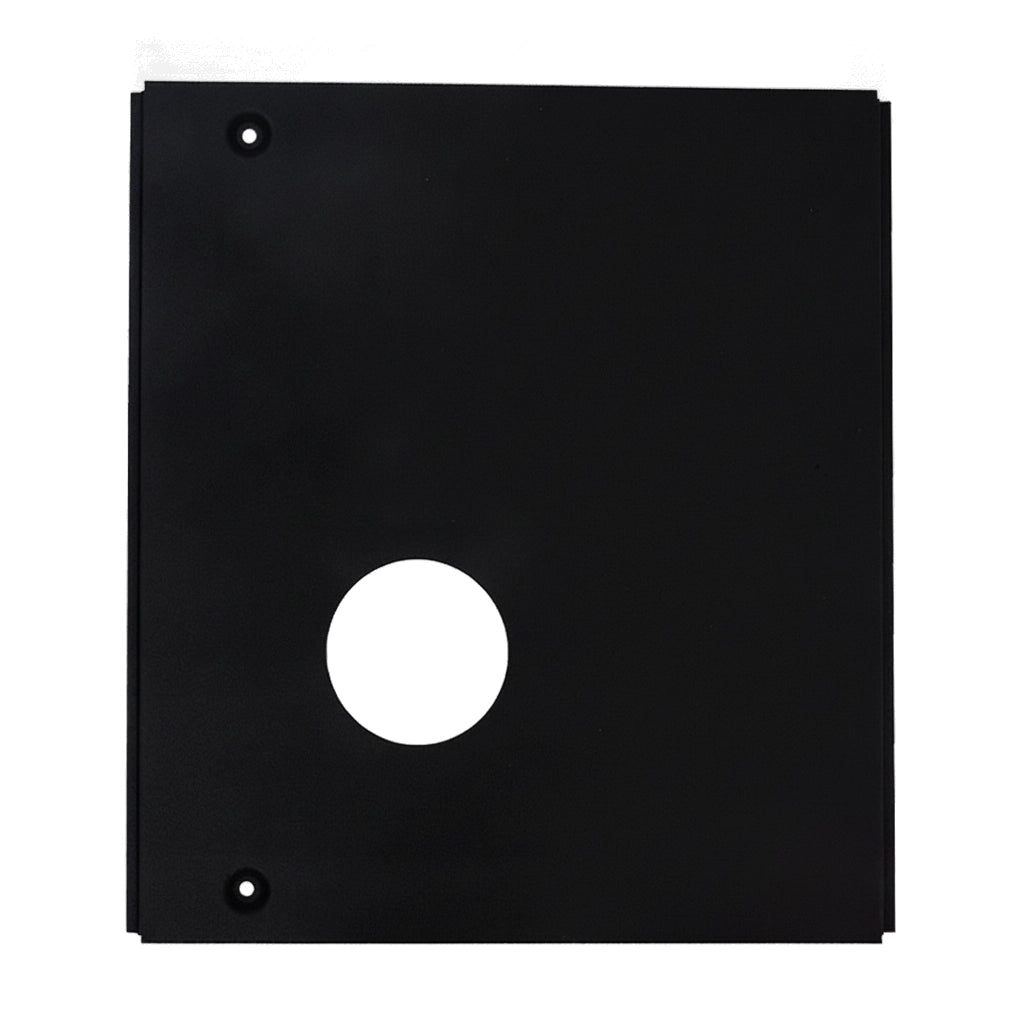 Black flat panel with round center hole and two mounting holes, Pentair MasterTemp 125 air intake duct kit 474845