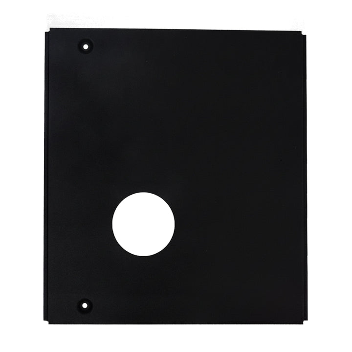 Black flat panel with round center hole and two mounting holes, Pentair MasterTemp 125 air intake duct kit 474845