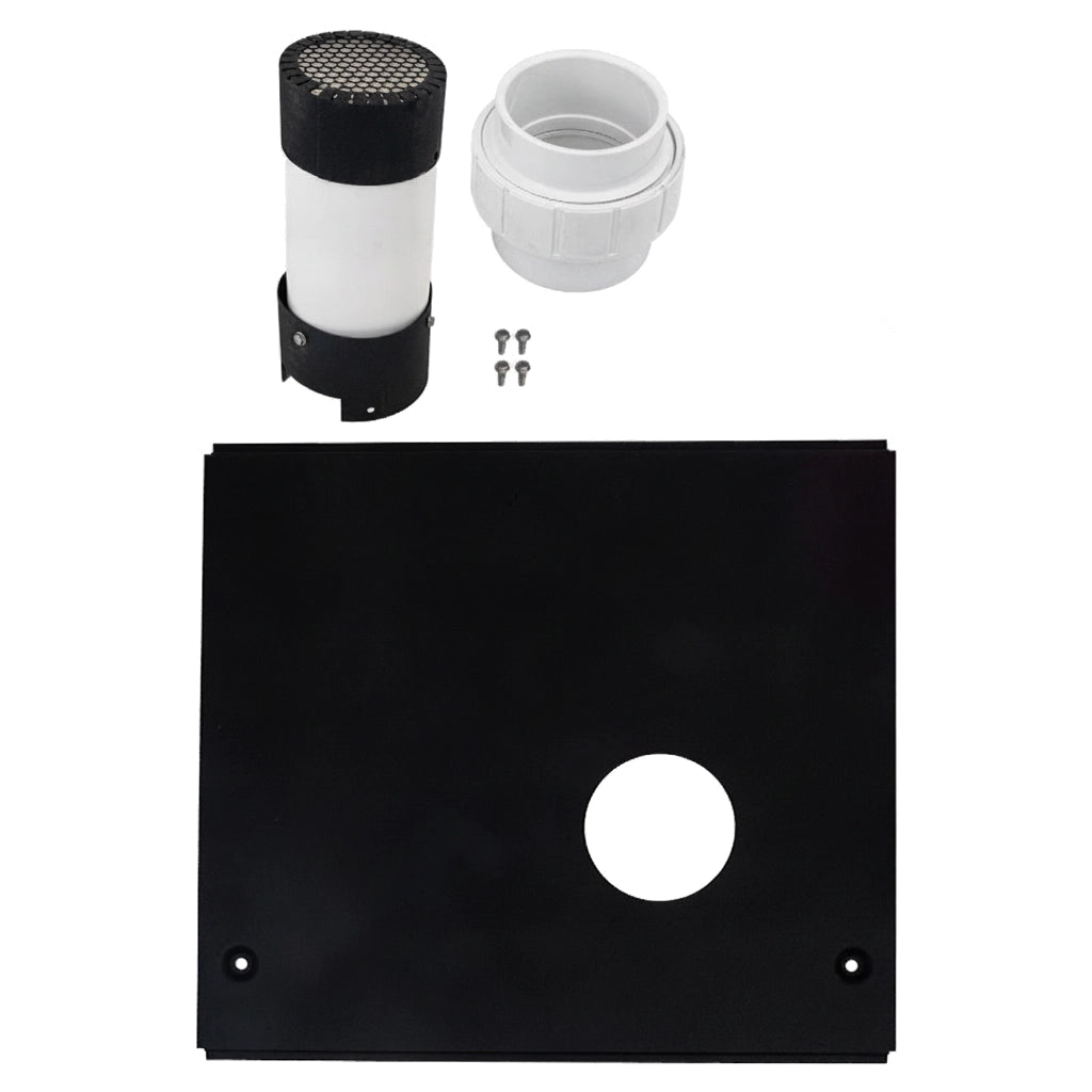 Pentair MasterTemp 125 direct air intake duct kit with black panel, mesh-topped cylinder, PVC coupling, and screws
