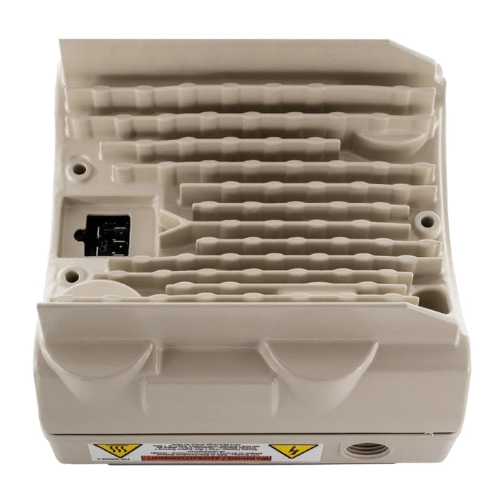 Underside of Pentair Drive 356944Z VSF model showing beige heat sink fins and electrical warning labels