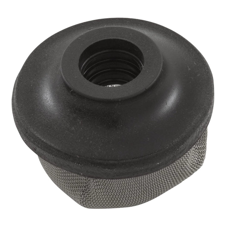 Black round Pentair Eclipse air bleed strainer with threaded center hole and textured base, part 55024400.