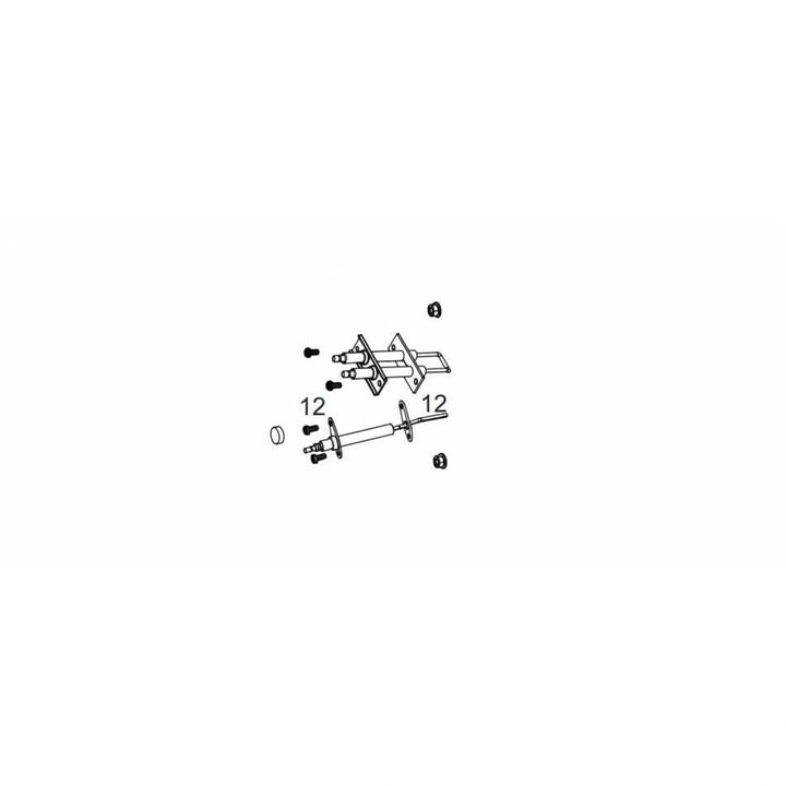 technical line drawing of electrodes replacement spark assembly with screws and mounting plates for gas heater