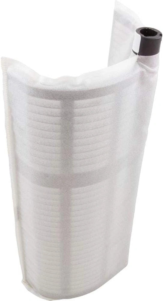 white rectangular pool filter grid with curved edges and a black circular cap on top right corner