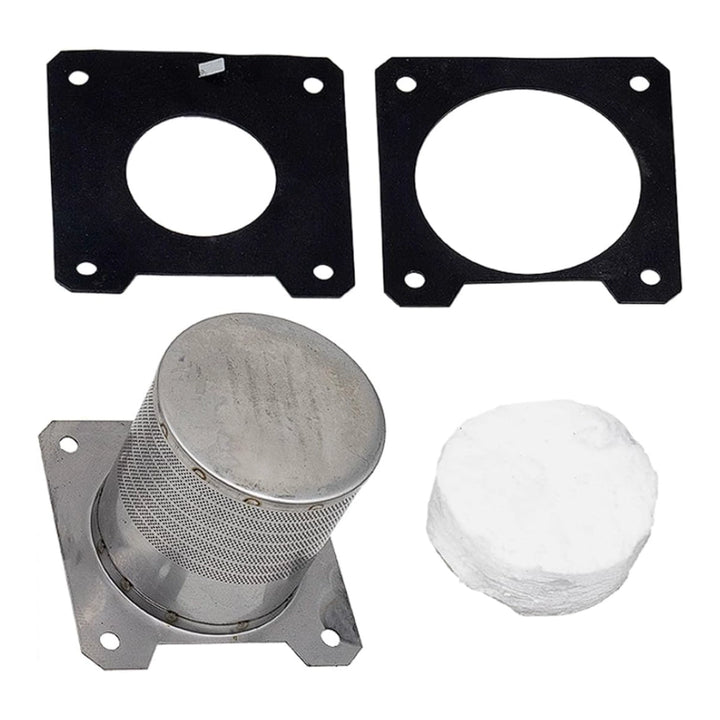 Pentair Flameholder Kit 474994: two square gaskets, mesh cylinder assembly, and white gasket sealant