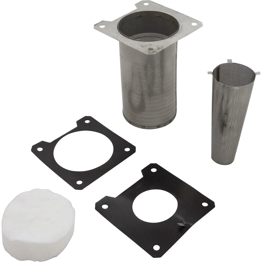 Pentair Flameholder Kit 460746 with mesh cylinder insert, two square mounting plates, and white gasket