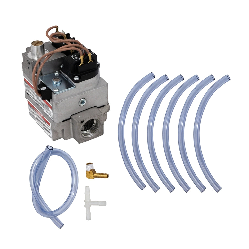 Pentair 476001 gas control valve kit with ON/OFF switch, wiring, barb fitting, tee, and clear tubing lengths
