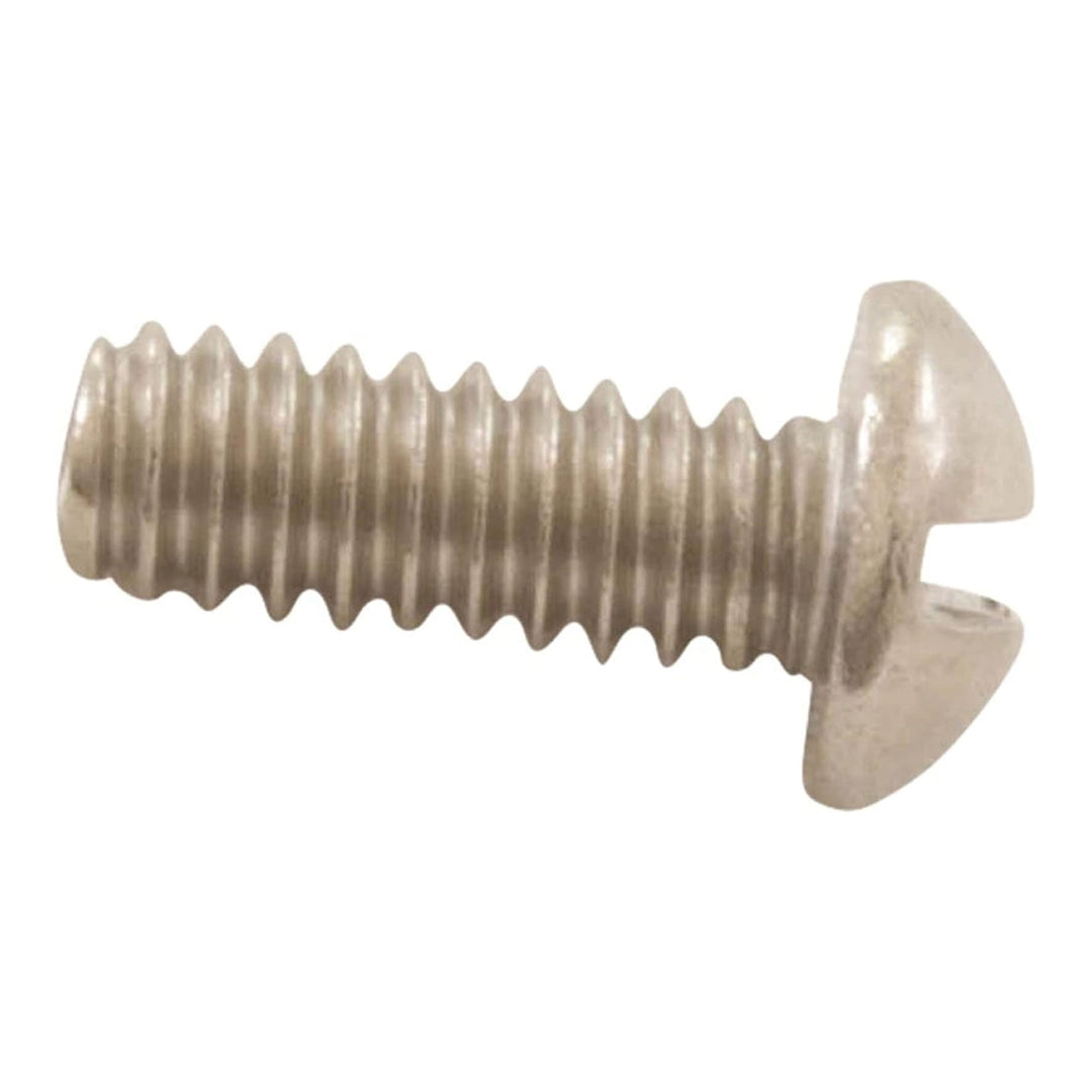 Close-up of the Pentair Grounding Screw 10-24 x 1/2 in., a round-head slotted stainless steel screw with visible threads.