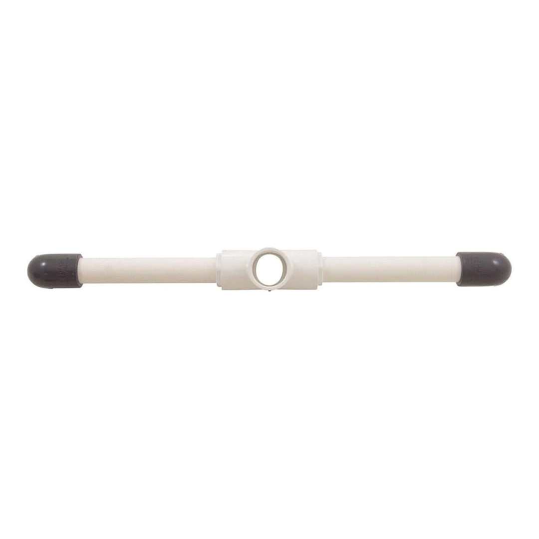 White PVC handle joining assembly with black end caps and center hole, Pentair Super ProVac part R201780
