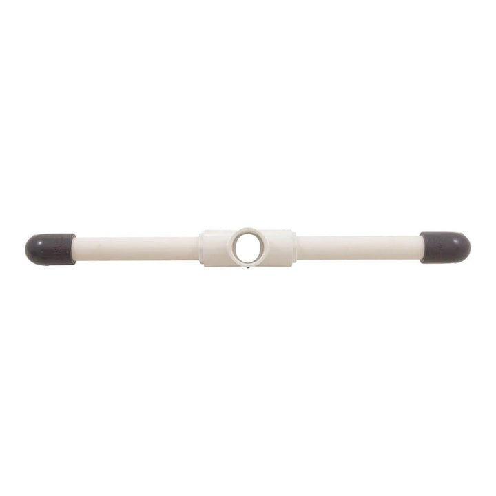 White PVC handle joining assembly with black end caps and center hole, Pentair Super ProVac part R201780