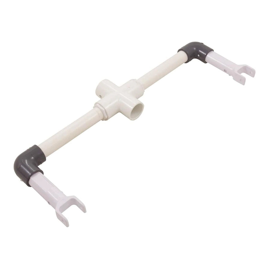 Pentair R201780 white PVC handle joining assembly with cross fitting and two gray elbow connectors.