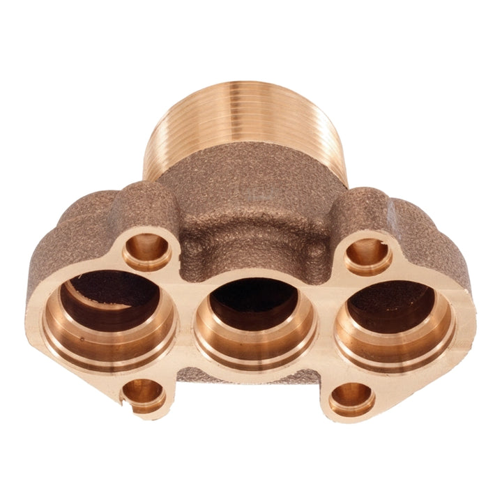 Brass Pentair inlet fitting package 461103 with three open ports and one threaded cylindrical connector.
