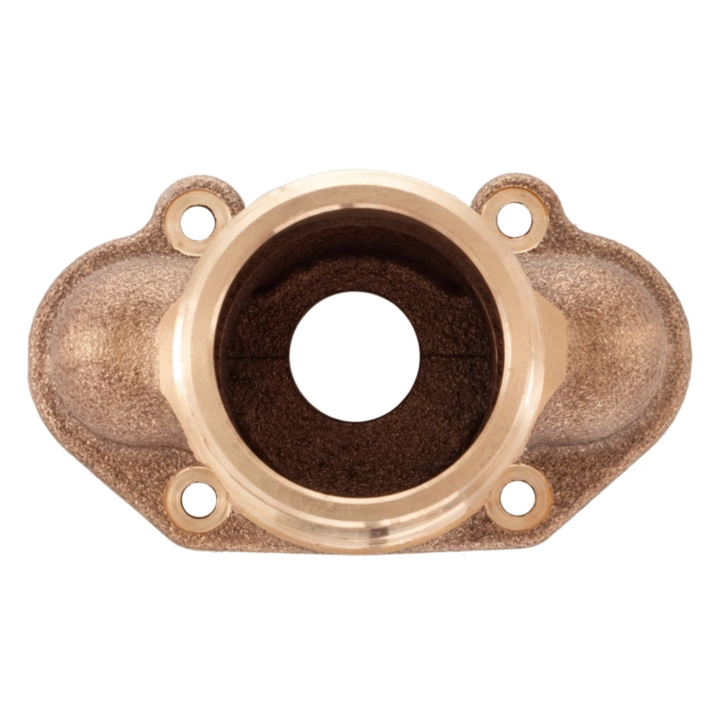 Brass Pentair inlet fitting 461103 with central bore and four mounting holes, viewed head-on.