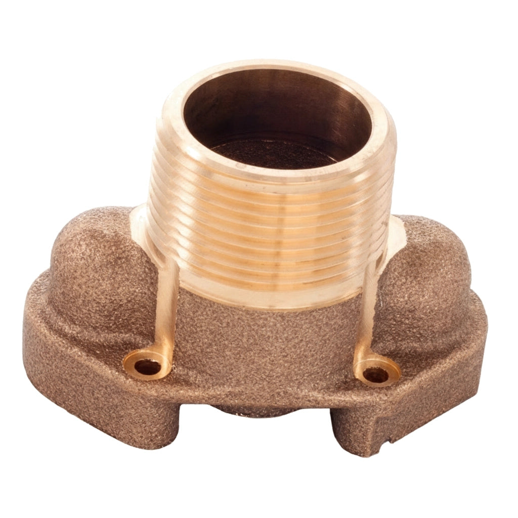 Pentair 461103 brass inlet fitting with threaded male end and two-hole mounting flange base for ETi heat exchanger