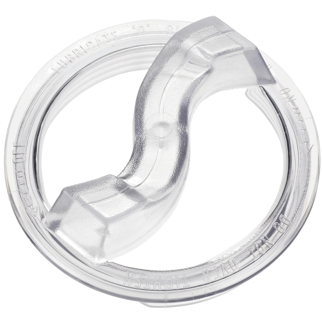Clear round Pentair lid for 6-in. suction trap, 16920-0011Z, with molded center handle and "do not over tighten" text.