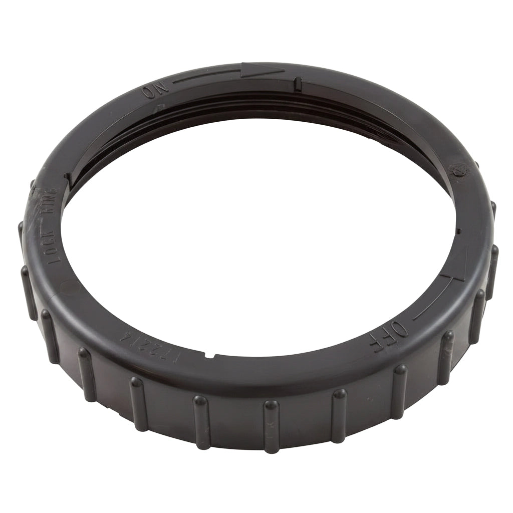 black plastic circular lock ring with ridged edges and embossed text including ON OFF LOCK RING and V172214