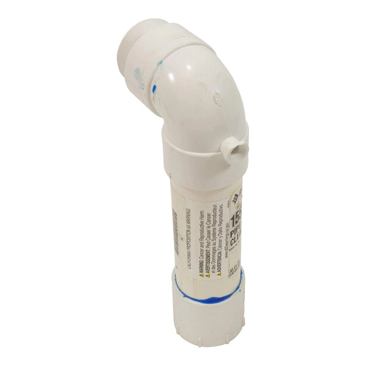 White PVC lower piping assembly with 90-degree elbow and threaded end, Pentair 155284 for Triton II TR60 sand filter.