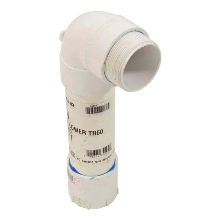 White PVC 90-degree lower piping assembly with threaded end, Pentair TR60 sand filter part 155284