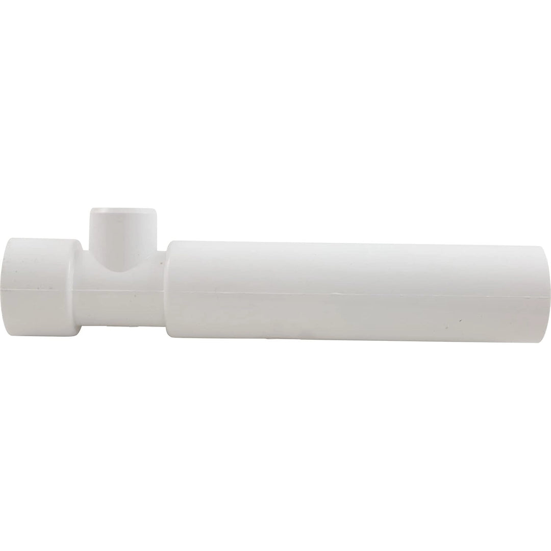 white concrete cylindrical plumbing fitting with three socket openings of varying sizes and a short perpendicular outlet