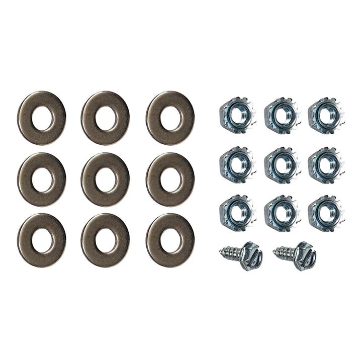 Pentair 474958 hardware kit: 9 flat washers, 9 keps nuts, and 2 hex-head sheet metal screws