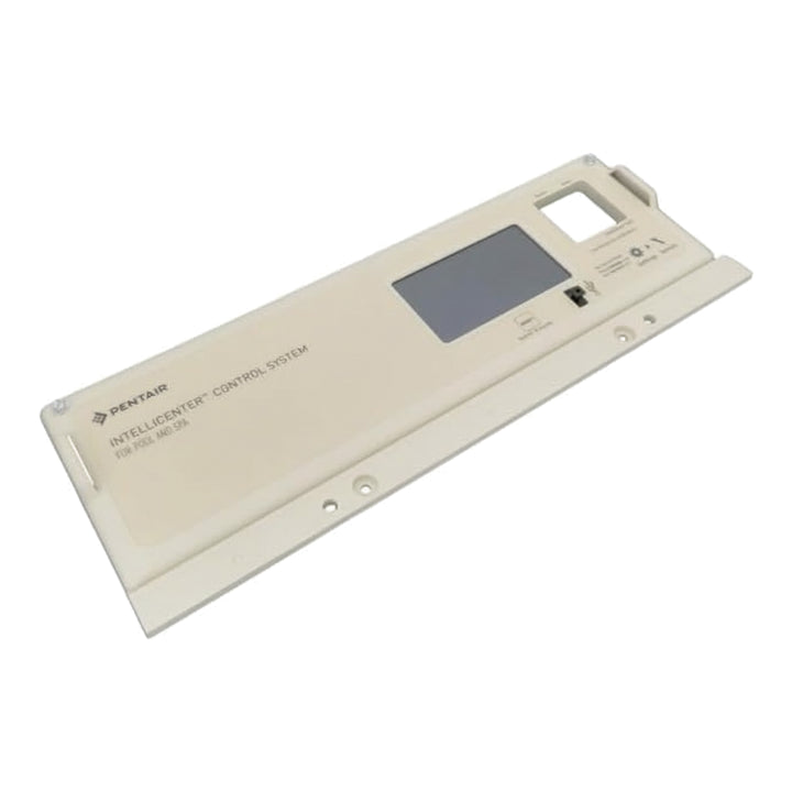 rectangular beige plastic control panel cover with window and labeled Pentair Intellitcenter Control System