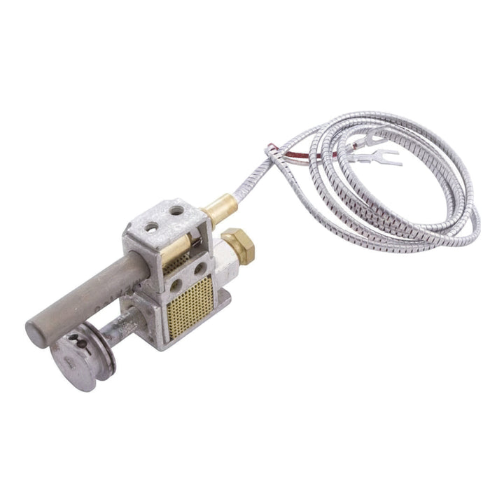 metal pilot assembly with brass and steel components including a cylindrical rod and a coiled flexible wire attached