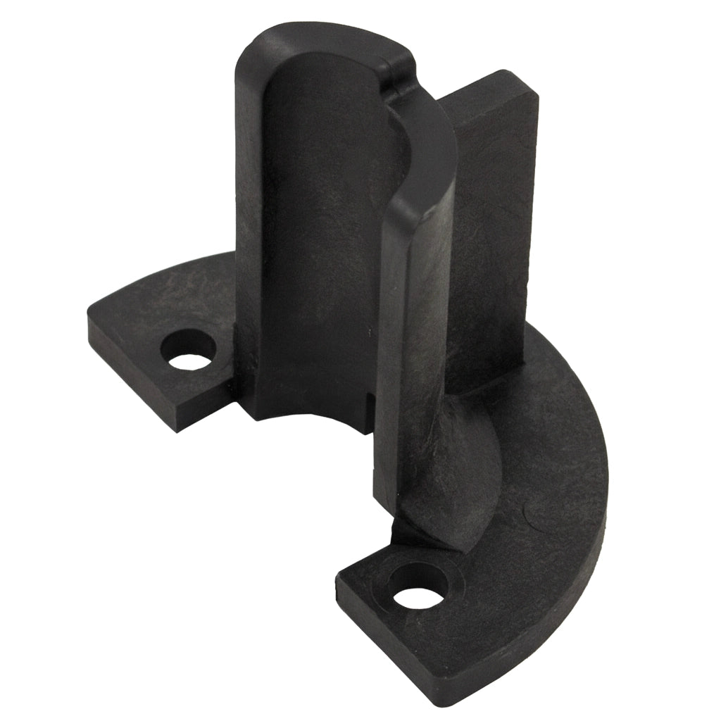 Black polycarbonate Pentair 273064 slide valve position bracket with two mounting holes and curved base.