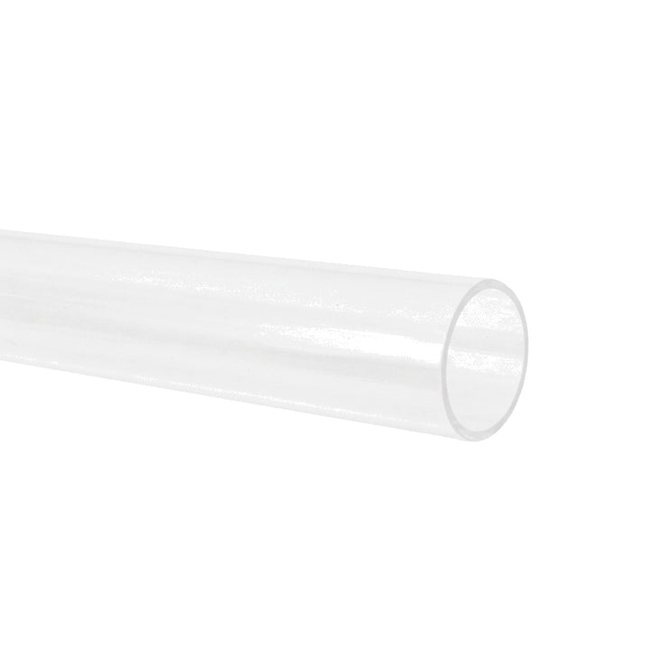 Clear cylindrical quartz sleeve for Pentair BioShield UV System, open end showing hollow glass tube, 22-1/4" length.