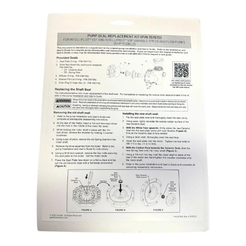 Pentair Seal Kit 3.0 HP | IntelliFlo3 / IntelliPro3 VSF | 357872