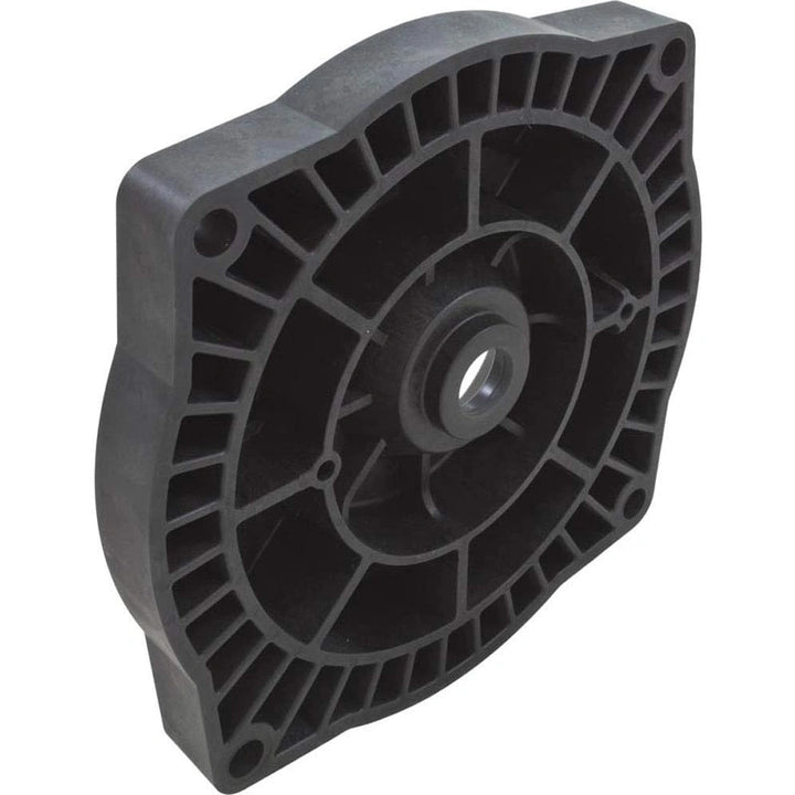 black plastic seal plate with circular central hole and reinforced ribbing structure around edges