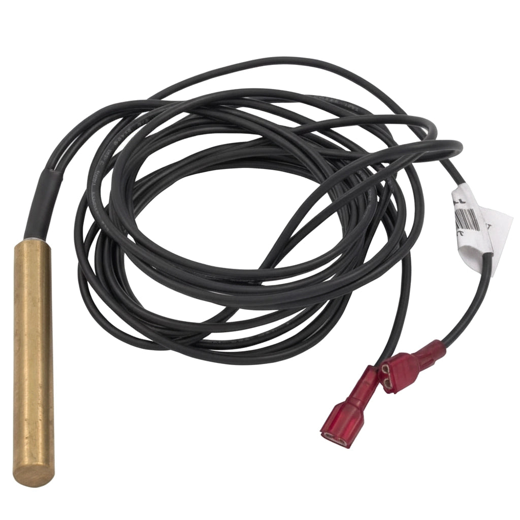 Pentair sensor bulb 070274 with brass probe, coiled black cable, and red wire connectors for MiniMax heaters