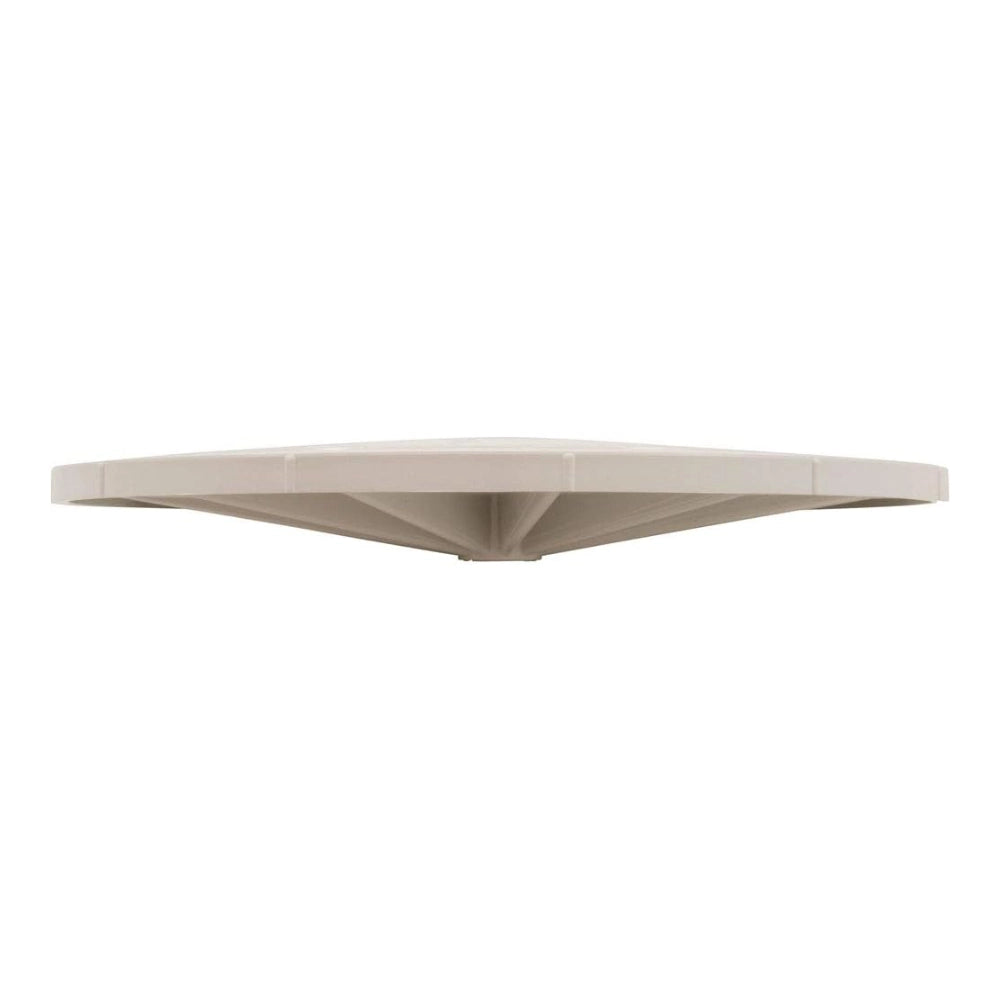 Side view of the Pentair L4RW round white skimmer lid showing its domed shape and reinforced underside ribs.