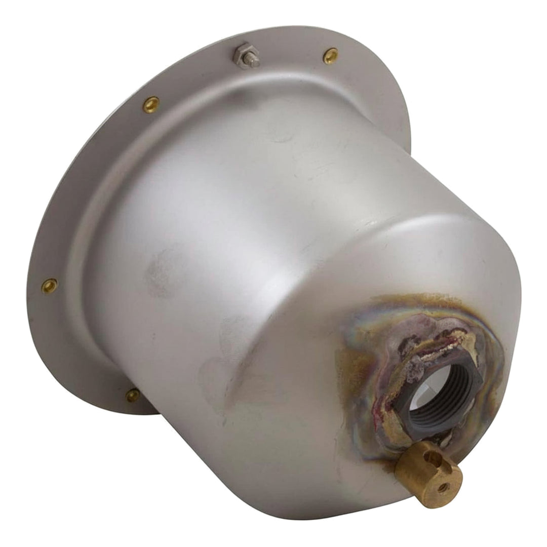 small stainless steel niche with a round flange and rear hub for concrete pools or spas