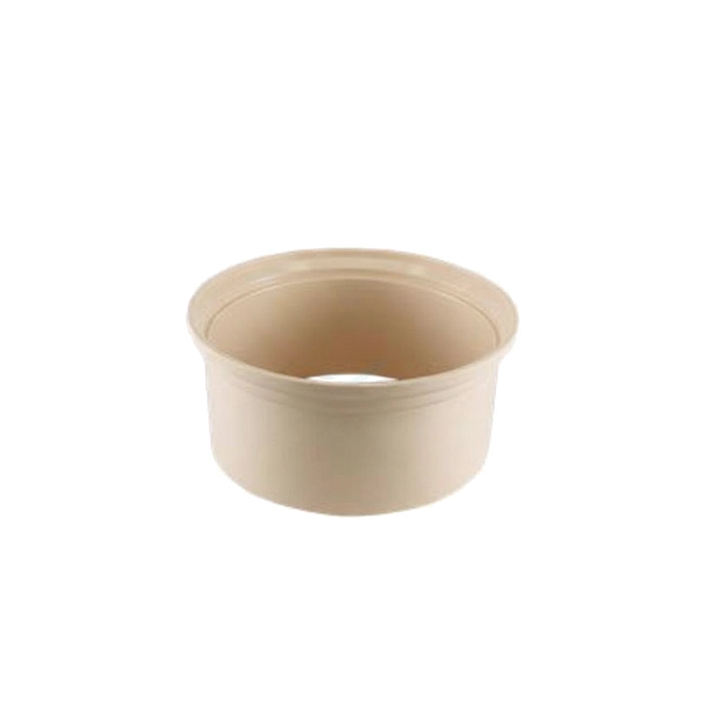 Tan round plastic deck ring for Pentair A&amp;A Quik Water Leveler, 542495Z, shown from an angled top view.