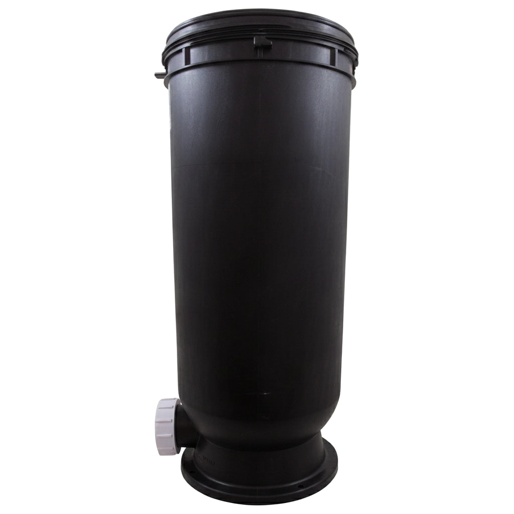 Black cylindrical Pentair tank bottom 178743Z with side union port and flanged base, for POSI-CLEAR RP filters