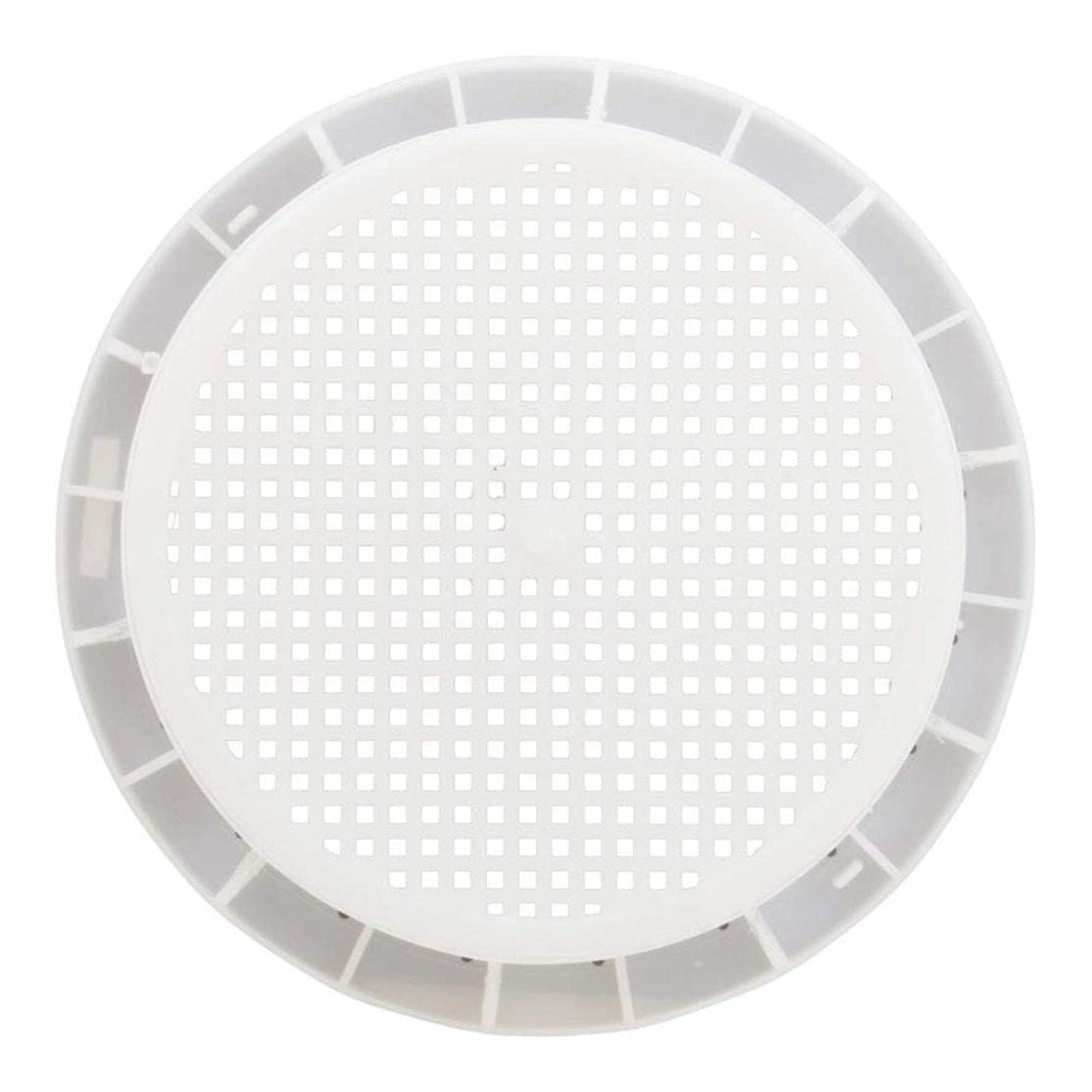 Top-down view of a white Pentair tapered skimmer basket with square mesh holes for the Admiral S-20 skimmer.
