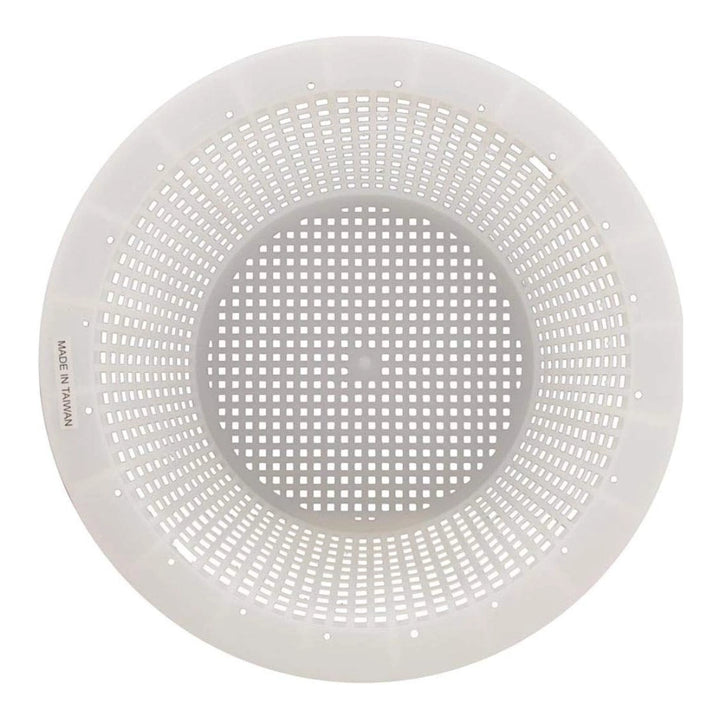 Pentair tapered skimmer basket with square mesh holes, white plastic, "Made in Taiwan" molded on rim