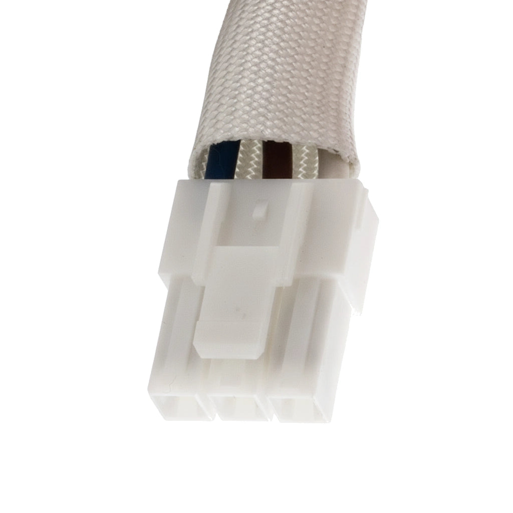 Close-up of white multi-pin connector with woven cable sheathing on Pentair TEFC motor package 353135S