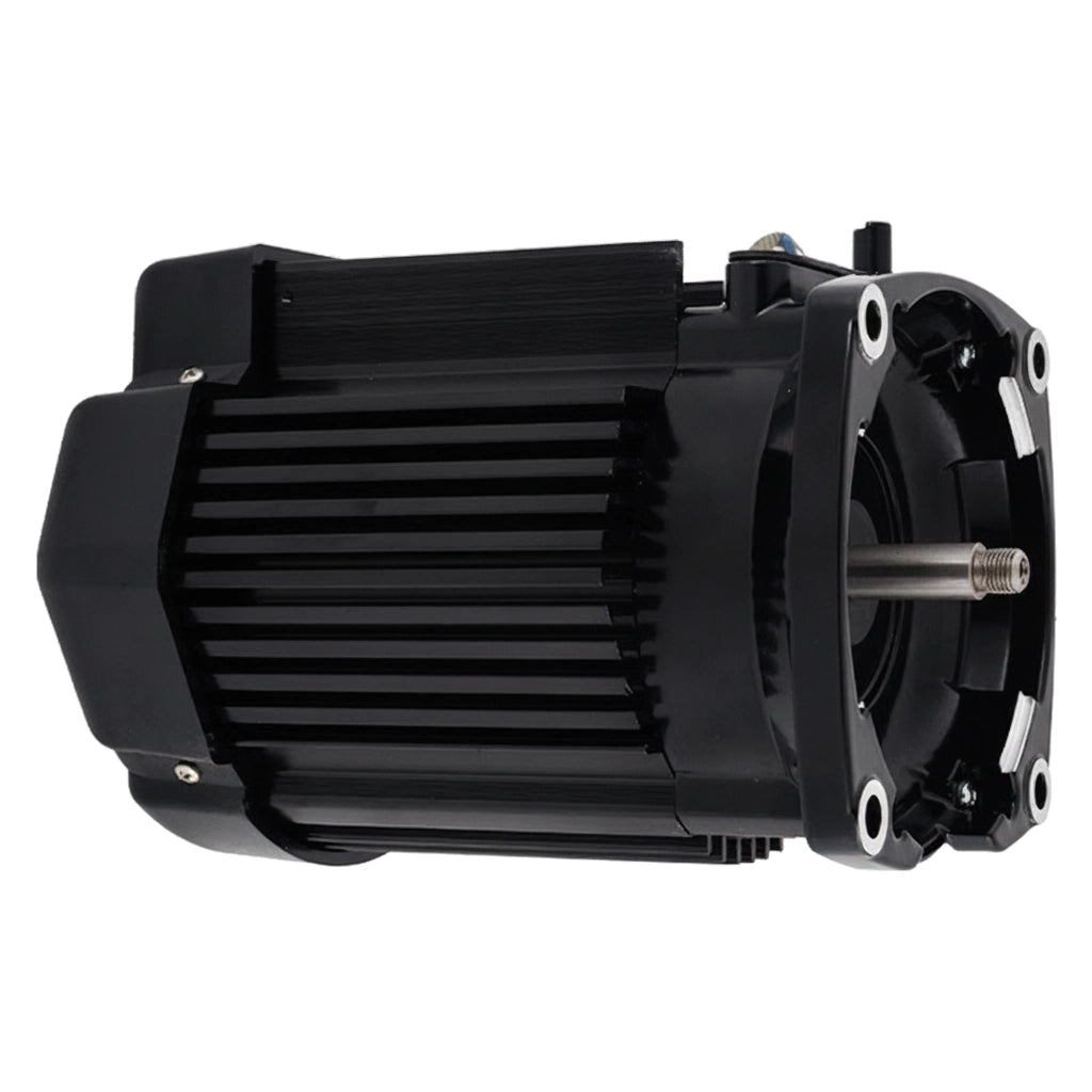 Pentair 353135S TEFC motor package, black finned housing with exposed shaft and mounting flange bolt holes.