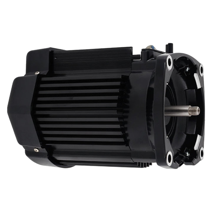 Pentair 353135S TEFC motor package, black finned housing with exposed shaft and mounting flange bolt holes.