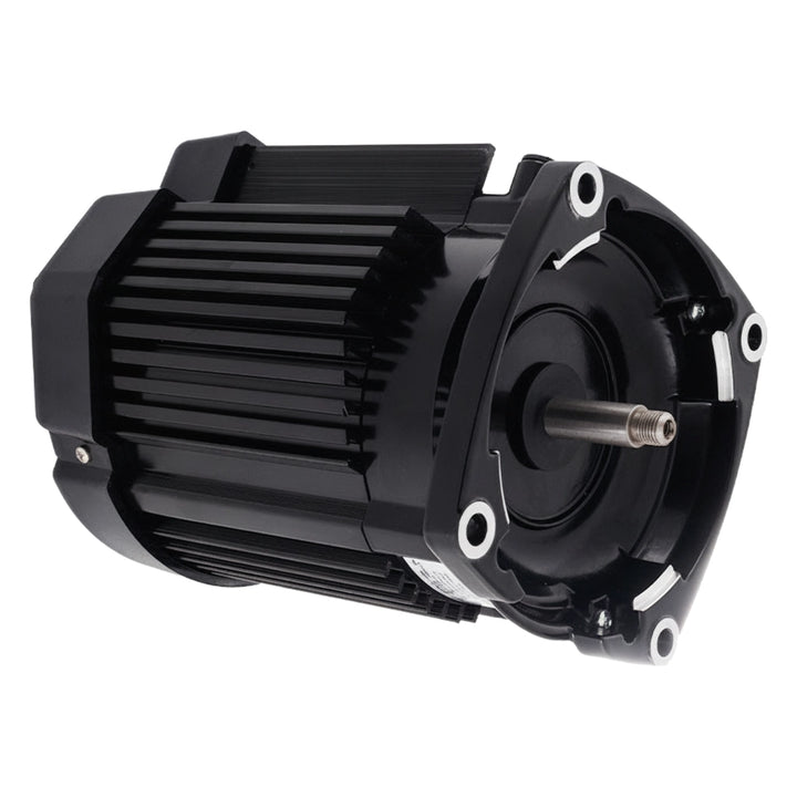 Pentair 353135S TEFC motor package, black finish, rear mounting flange with exposed drive shaft.