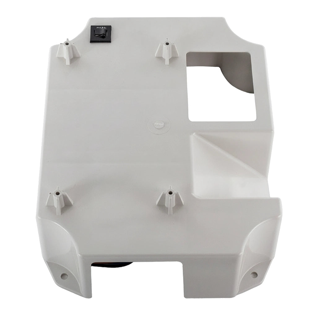 White plastic mounting plate for Pentair IntelliChem transformer, with four standoffs and a black switch.