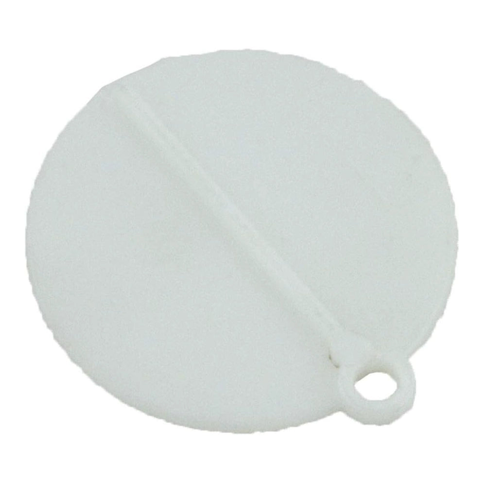 Round white plastic Pentair Trimmer Valve Plate (85002400) with hinge slot and small mounting hole.