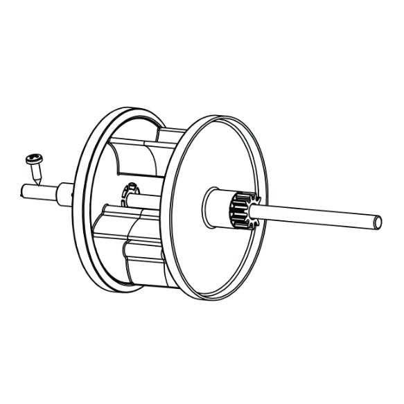 Line drawing of Pentair 360460 turbine kit with cylindrical drum, geared shaft, and screw for &