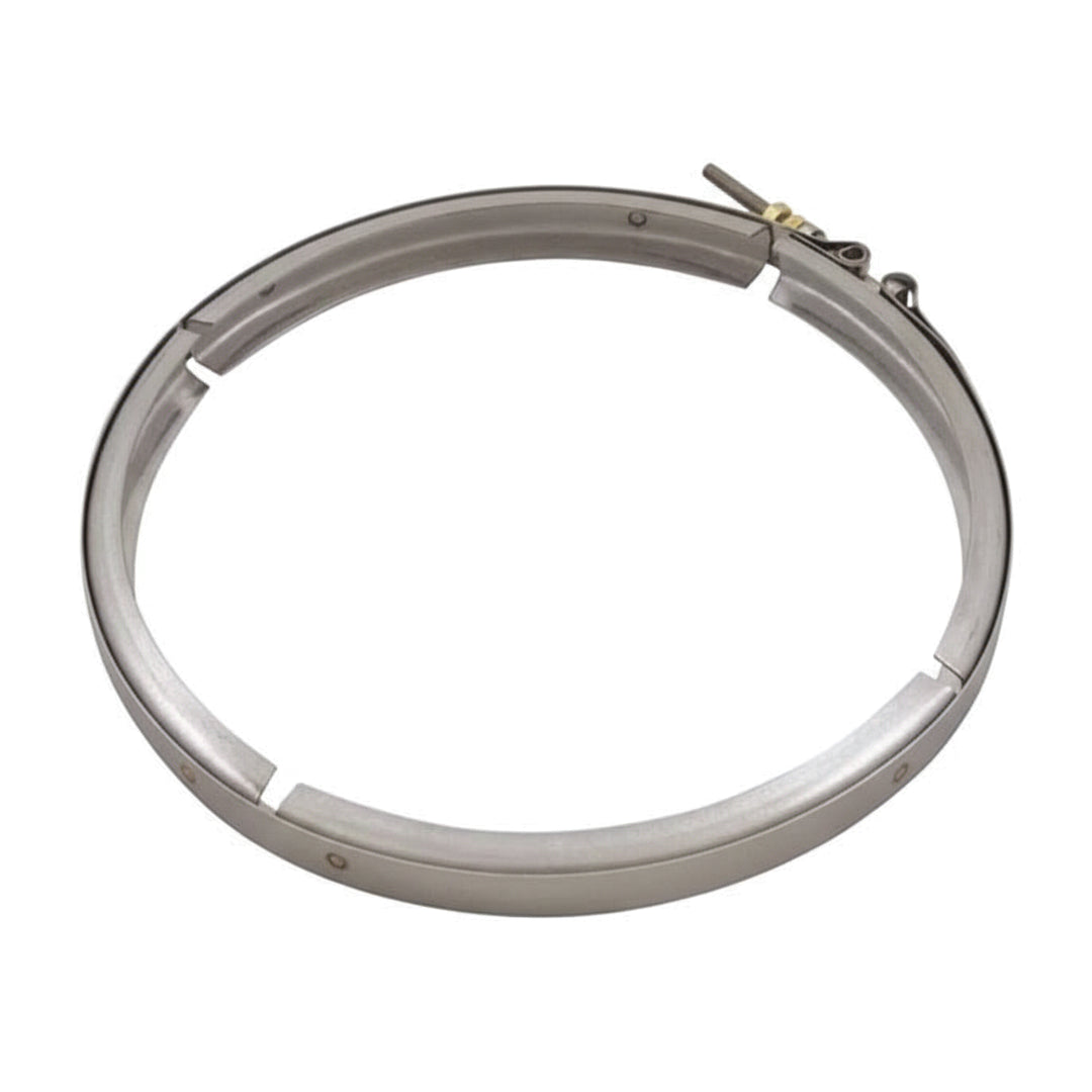 metal circular clamp with a latch mechanism for securing components in a service kit