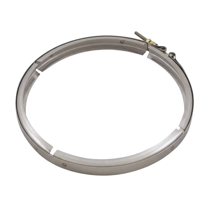 metal circular clamp with a latch mechanism for securing components in a service kit