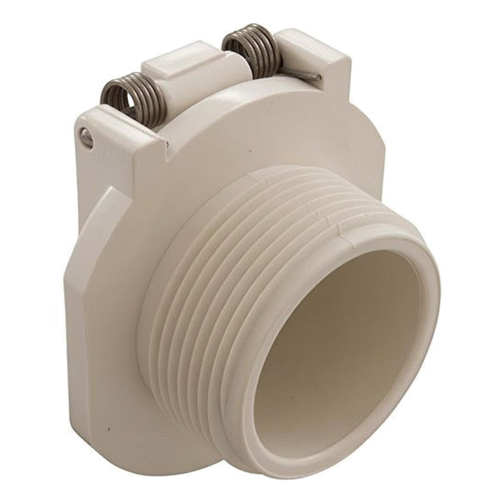 white plastic circular plate and extension ring with metal springs on top and threaded edge