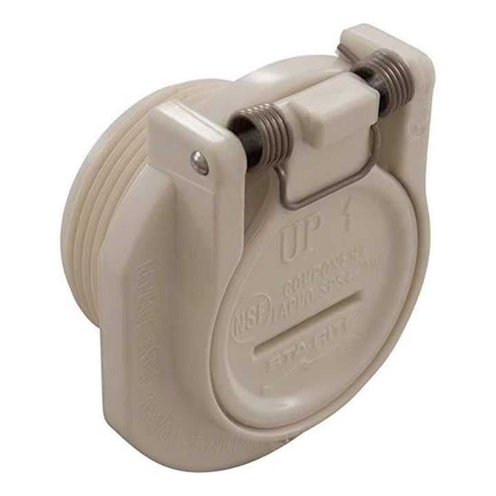 Beige plastic Pentair Vac Plus plate and extension ring kit assembly with spring-loaded hinge and embossed text