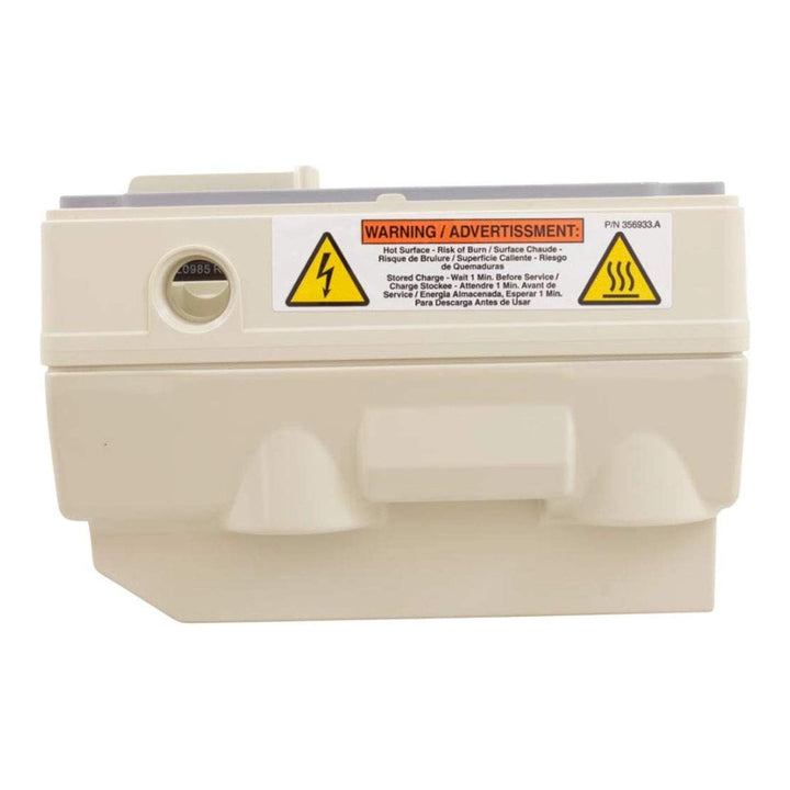 Beige Pentair Variable Speed Drive 356878Z housing with warning label and recessed knob, side view