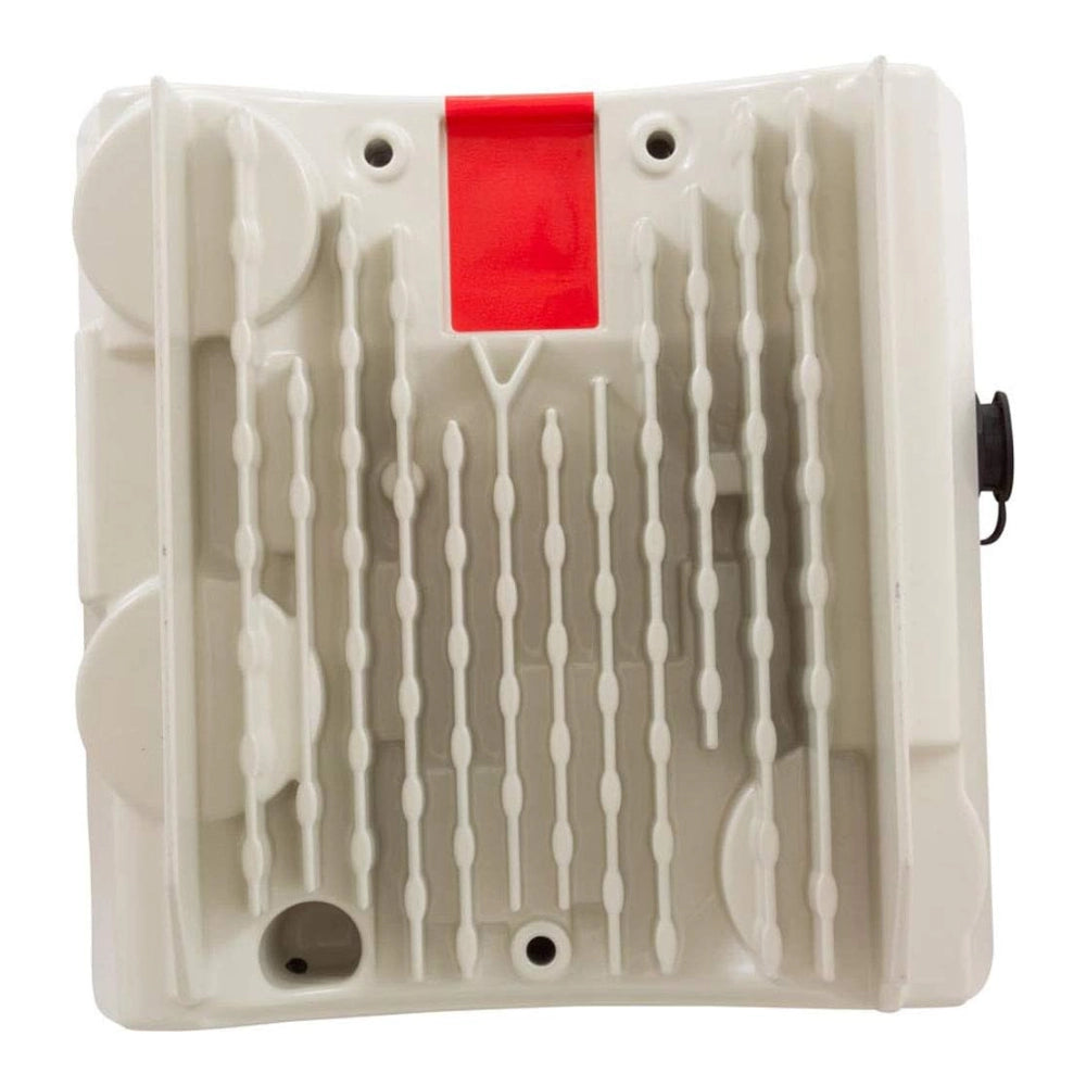 Interior view of Pentair 356878Z Variable Speed Drive housing with red tab and ribbed heat sink fins.