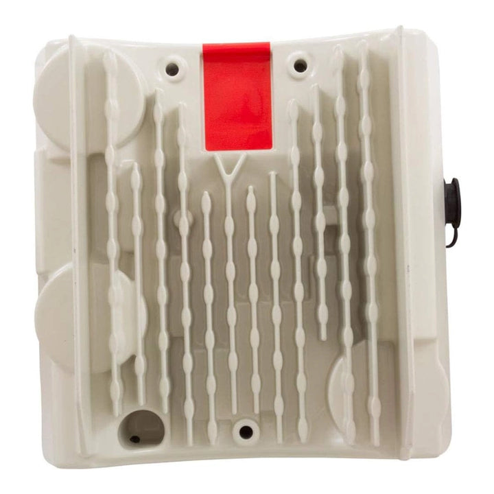 Interior view of Pentair 356878Z Variable Speed Drive housing with red tab and ribbed heat sink fins.